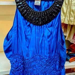 Studio M Bright Blue Cocktail Dress with Black Gem Detail - Size L